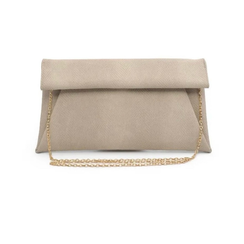 Elegant Tan Clutch with Gold Chain